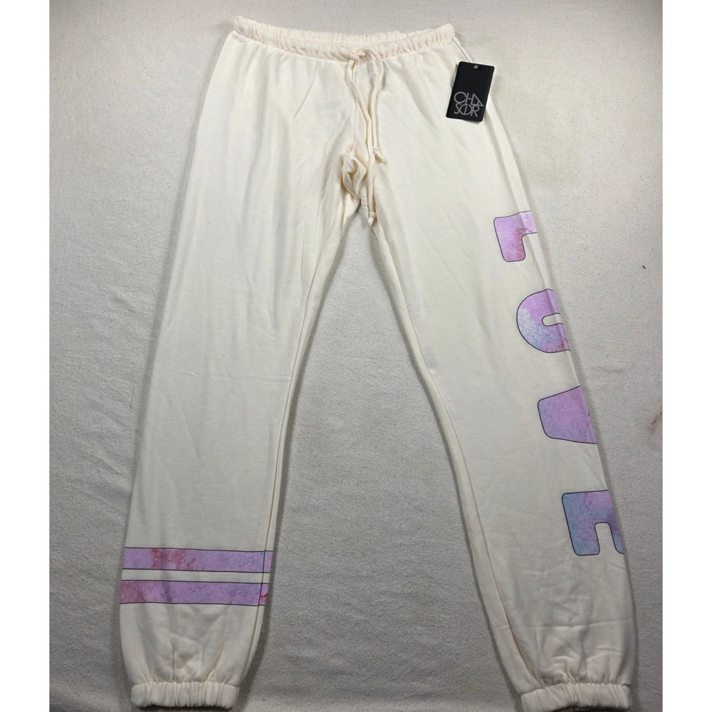 Chaser Love Jogger Sweatpants Cream Purple Graphic Loungewear CW7485 Womens S